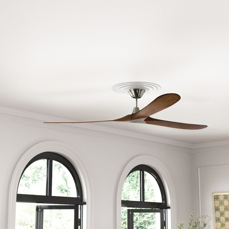 Ventilateur de plafond 3 pales avec télécommande Obsidian, Lames en acier brossé avec Koa, 52 pouces