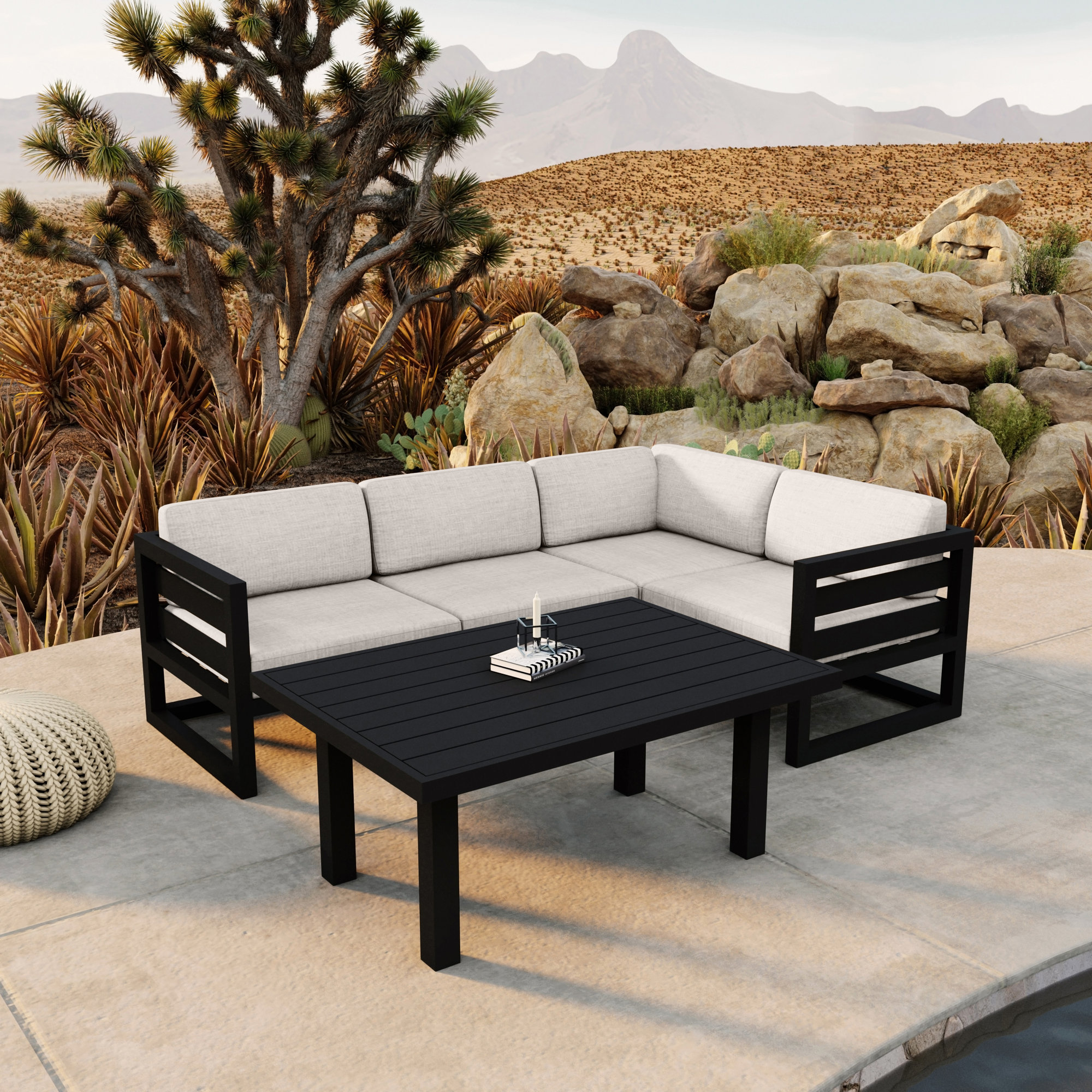 Smith 5 Piece Sectional Seating Group with Sunbrella® Cushions, Black, Cast Silver