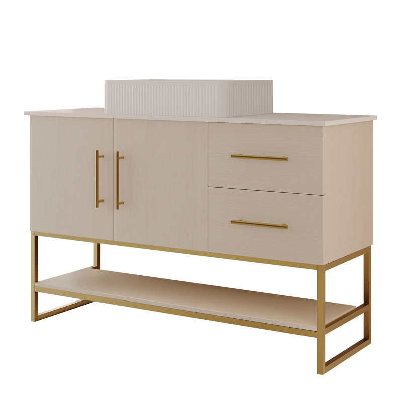 Meuble-lavabo moderne 47,2 po avec lavabo vasque en céramique, armoire autoportante dorée