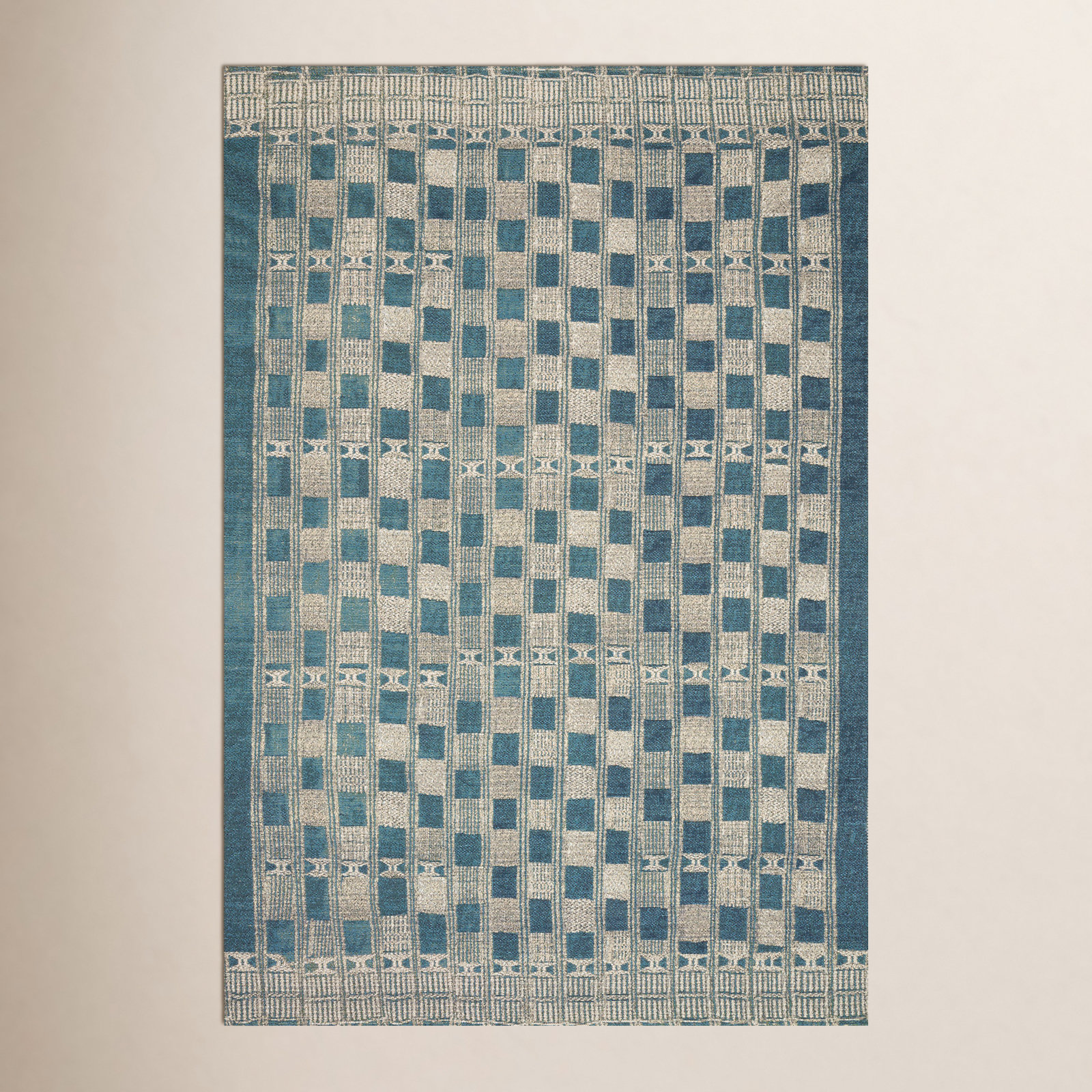 Homer Geometric Blue/Ivory Indoor / Outdoor Area Rug, Rectangle 3'11" x 5'11"