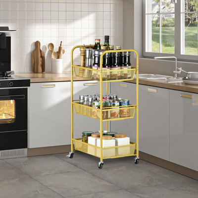 3-Tier Utility Cart Rolling with Handles for Office, Living Room, Kitchen, Movable with Wheels