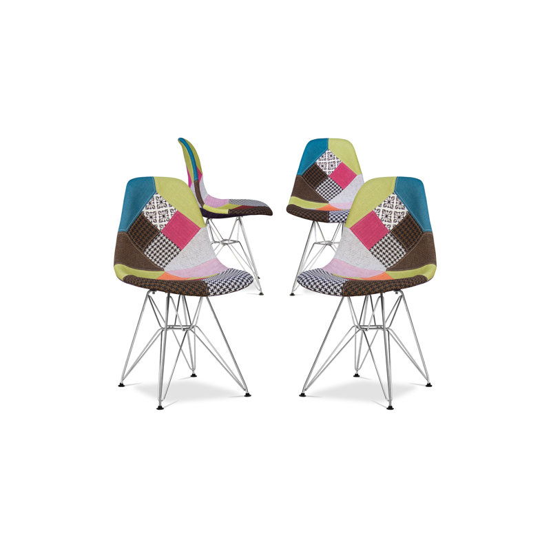  Chaise Aurael Multi Colou Patchwork avec pieds en acier (paquet de 4)