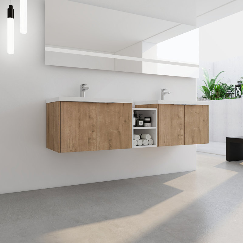 Meuble-lavabo 72 po à fermeture en douceur avec lavabo, Imitation chêne, 71"