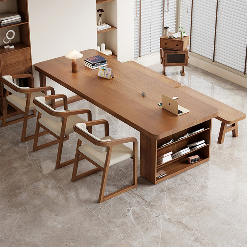 Bureau de direction rectangulaire en bois massif noyer, H 29,53 po x l 94,49 po x P 39,37 po