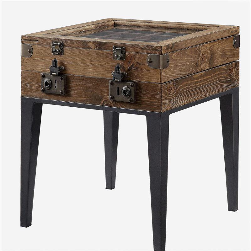 Table d'appoint décorative en chêne champêtre et gris mat avec pieds coniques