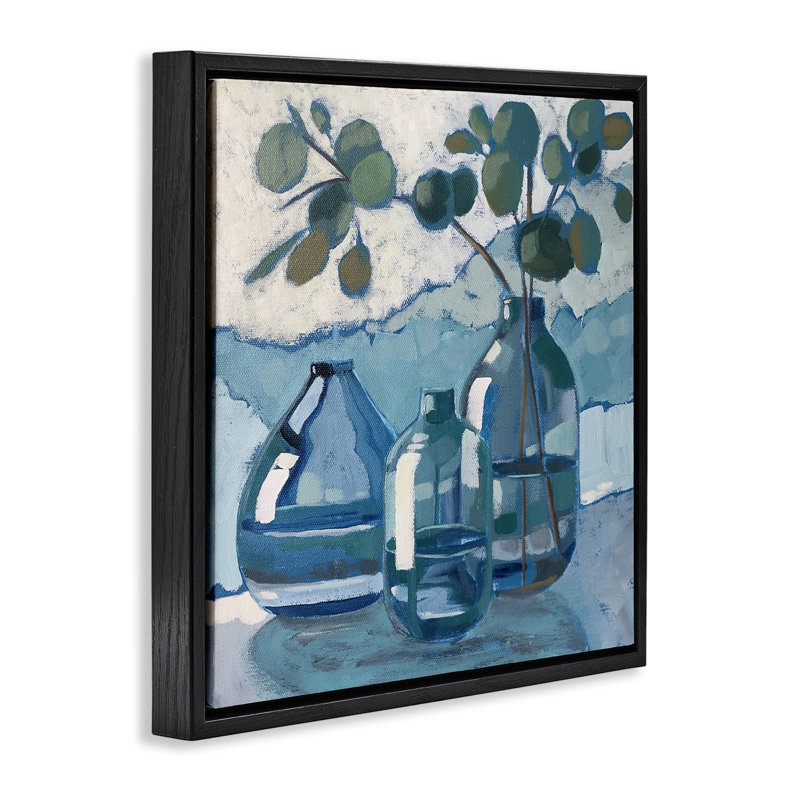 Vases apaisants Eucalyptus Ikebana, H 18 po x l 18 po, Cadre flottant noir de jais