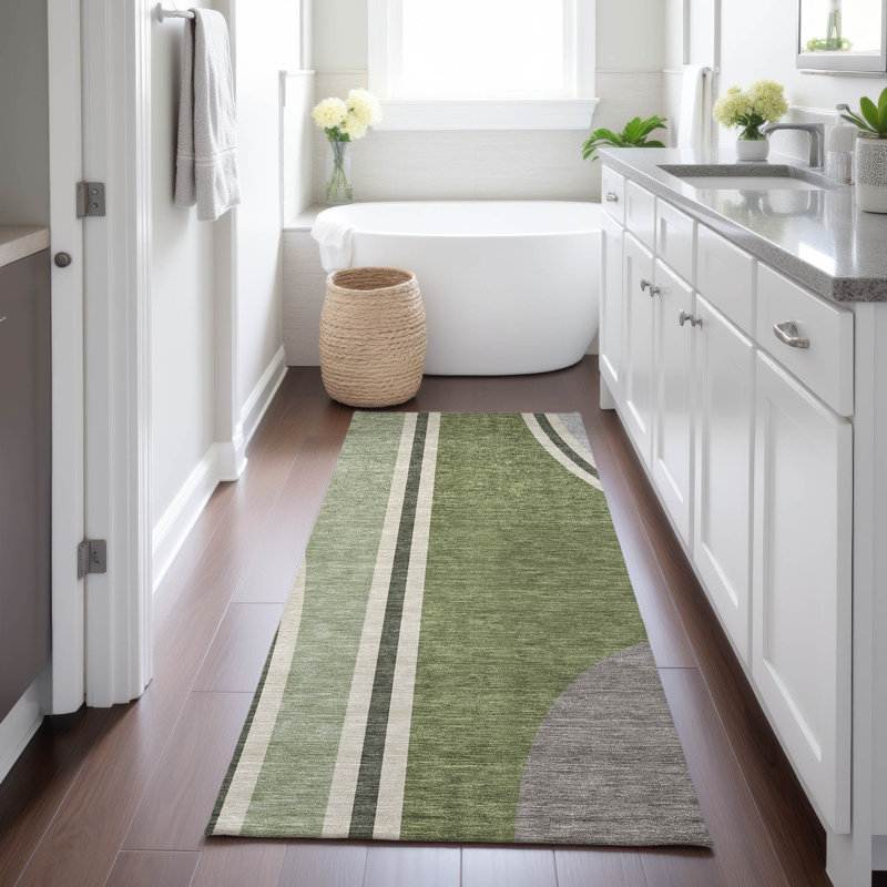 Machine Washable Indoor/Outdoor Chantille ACN2505 Modern Rug, Olive, Runner 2'3" x 7'6"
