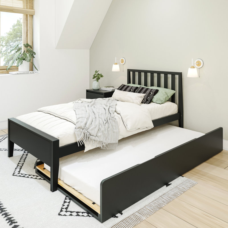 Brubaker Solid Wood Panel Bed, Simple, Noir