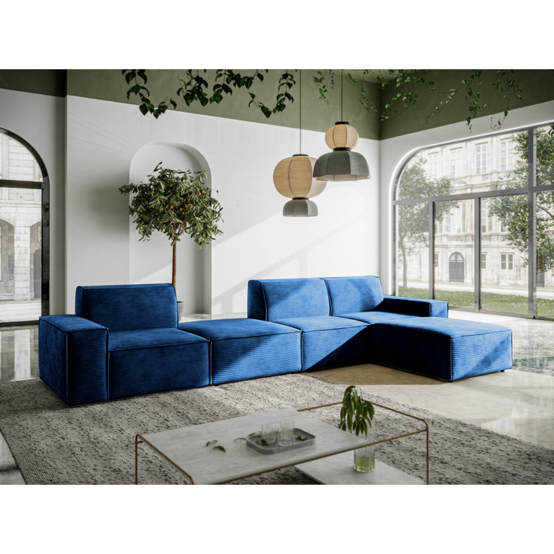 Burkittsville 5 Seater Corner Sofa , Navy Blue, Right Hand Facing