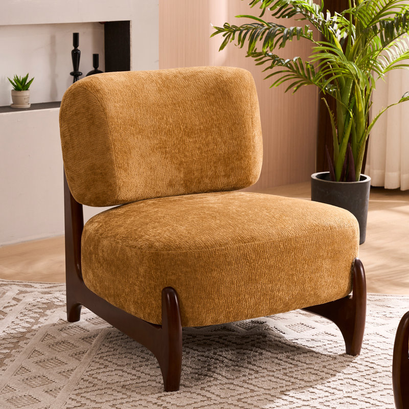 30"W Boucle Armless Upholstered Accent Chair With Solid Wood Leg, Camel