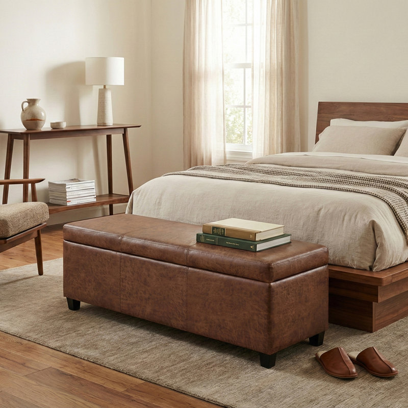 Avalon 48"W Upholstered Contemporary Rectangular Lift-Top Storage Ottoman Bench with High-Density Foam