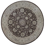 Hand-Knotted High-Quality Ivory and Brown Round Area Rug