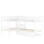 Lit simple superposé en forme de L blanc avec lit gigogne, fabrication robuste, pouvant accueillir plusieurs personnes. Cadre en bois massif. Polyvalent pour les chambres d'amis. 6 ans et plus recommandé. Pas de sommier tapissier.