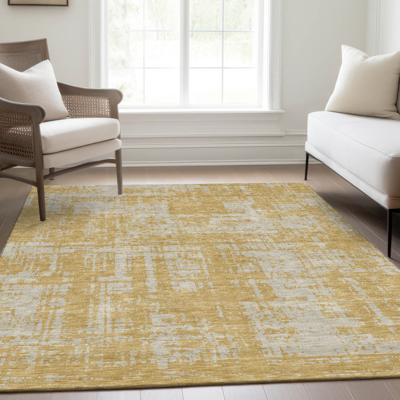 Premium Machine Washable Prisco Gold Rug, Rectangle 3' x 5'