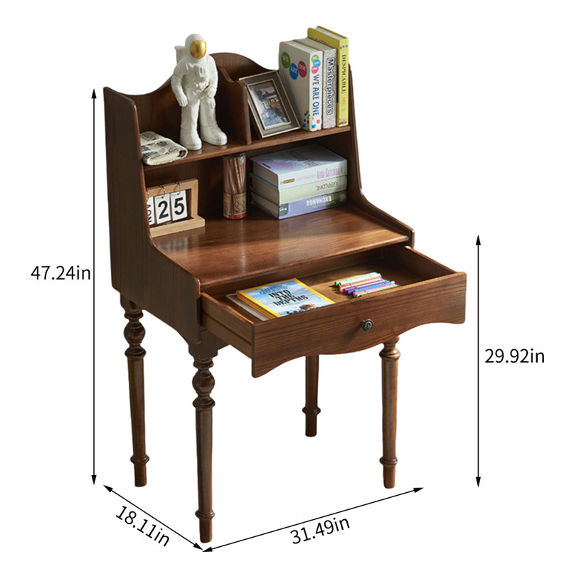 Bureau d'écriture moderne simple en bois d'hévéa, H 47,24 po x l 31,49 po x P 18,11 po
