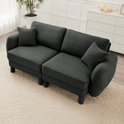 2 tissu bouclé gris foncé avec système de ressorts et rembourrage en mousse dense pour un confort durable. Design moderne. Pieds cylindriques. Coussins de dossier doux.