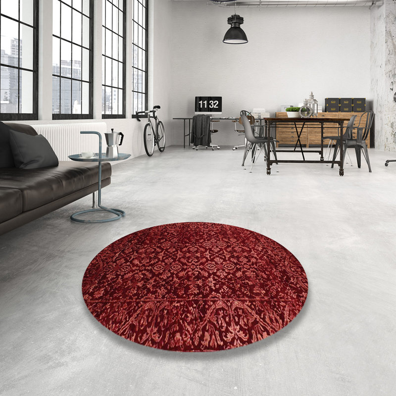 Tapis oriental rouge foncé, Rond 8 pi