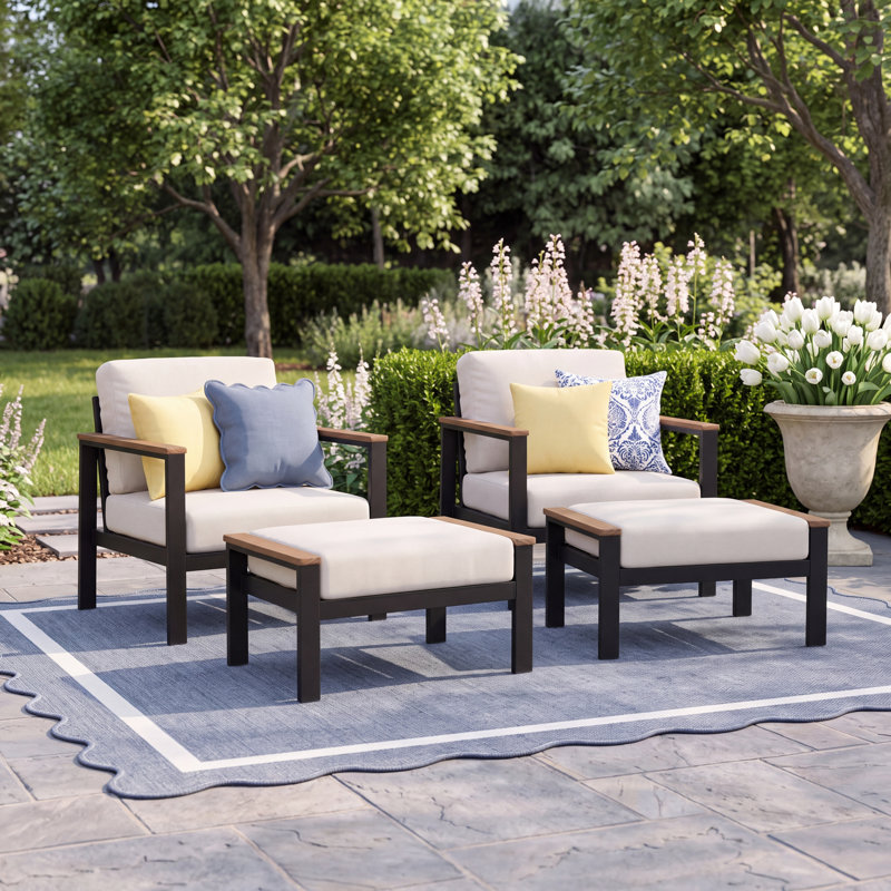 Townsend Patio Chair Sunbrella® Cushions and Ottoman, Cast Silver Sunbrella®