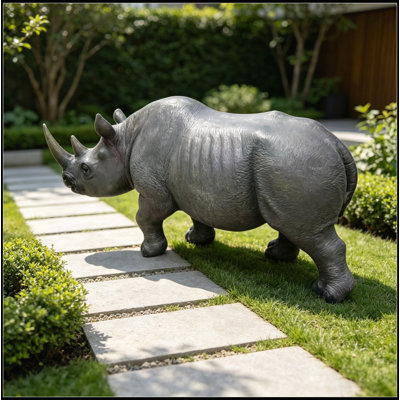 27.5" Large Realistic Rhinoceros Garden Statue 28'' Resin Rhino Sculpture Weatherproof Yard Lawn Wildlife Decor Figurine