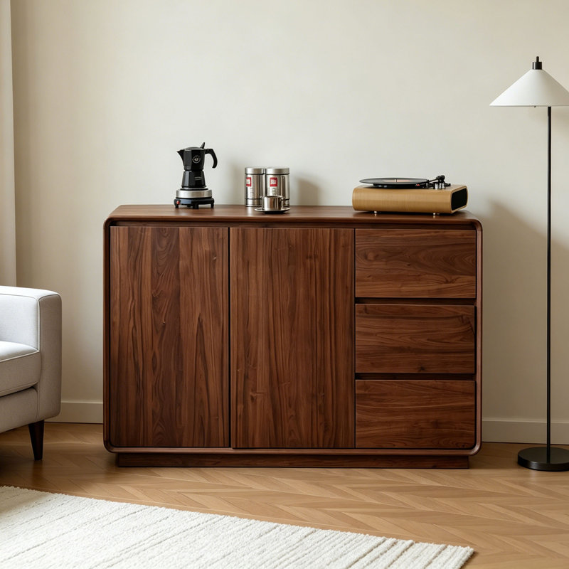 Buffet simple en noyer noir, H 35,43 po x l 47,24 po x P 15,74 po