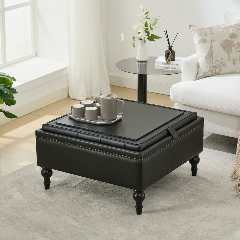 31.2"W Upholstered Square Tufted Storage Ottoman With Flip-top Design, Black