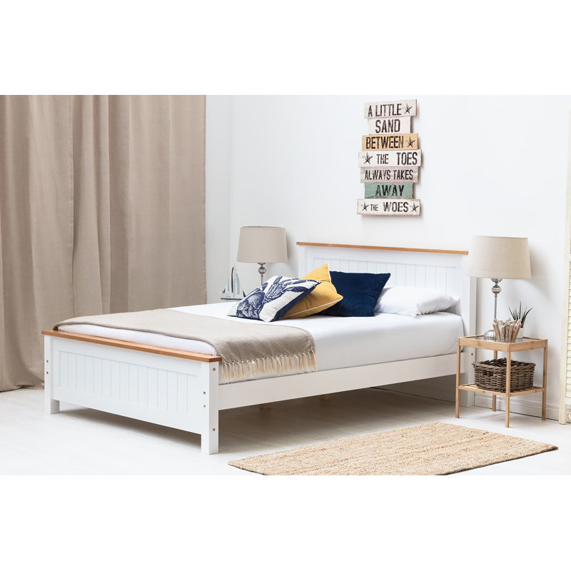 Aubrey Solid Wood Bed with Mattress, White, Kingsize (5'), 23cm King Spring