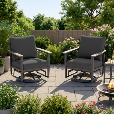 2-Piece All-Aluminum Outdoor Swivel Rocking Armchairs With Cushions