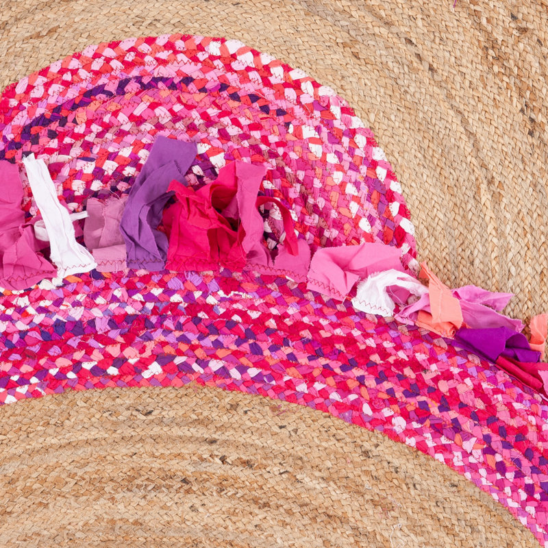 Bogard Hand Woven Cotton/Jute Rug in Natural/Pink, Round 5'