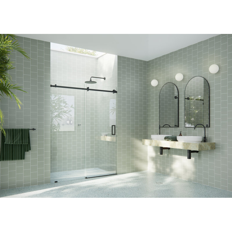 Astro 56 - 60 in. x 78 in. Fully Frameless Glass Sliding Shower Door, Matte Black