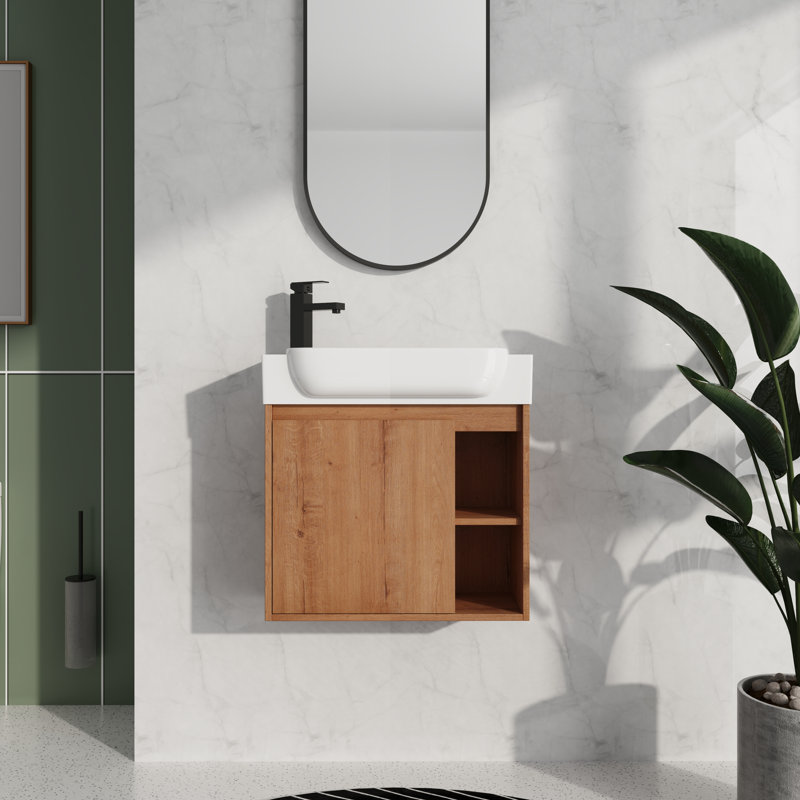 24" Floating Vanity with Geometric Ceramic Sink