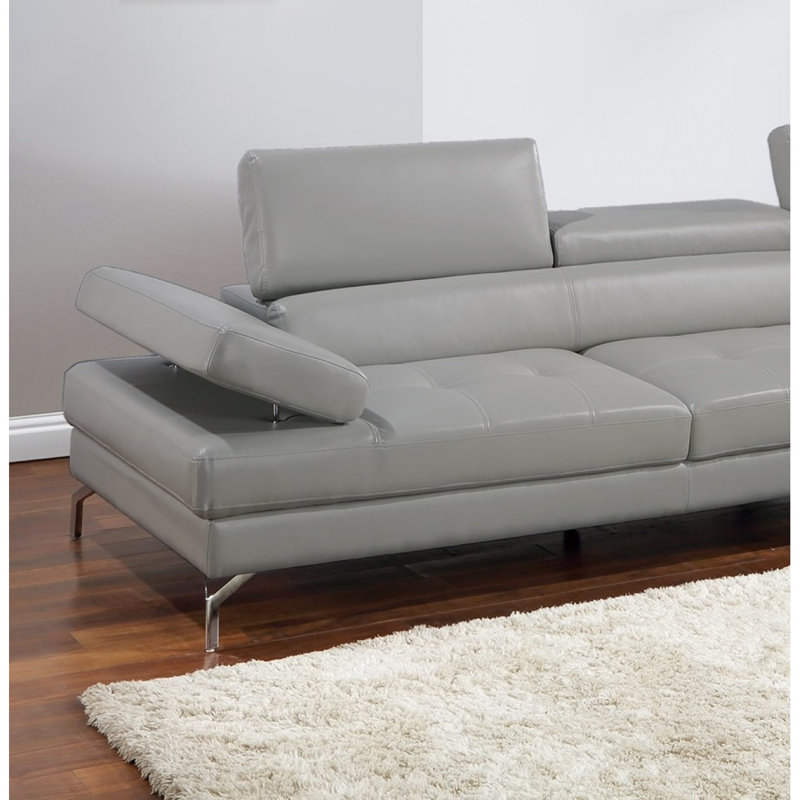 Canapé modulaire moderne 2 pièces en cuir synthétique Setfaux, Gris clair