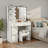 White, Vanity Table With Light And Mirror, Built-In Power Outlet + Multi-Layer Storage Shelves, Bedroom Dressing And Storage Integrated Vanity Table.
