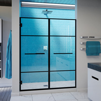 Unidoor Madrid 58" W x 72" H Hinged Frameless Shower Door with ClearMax Glass Treatment