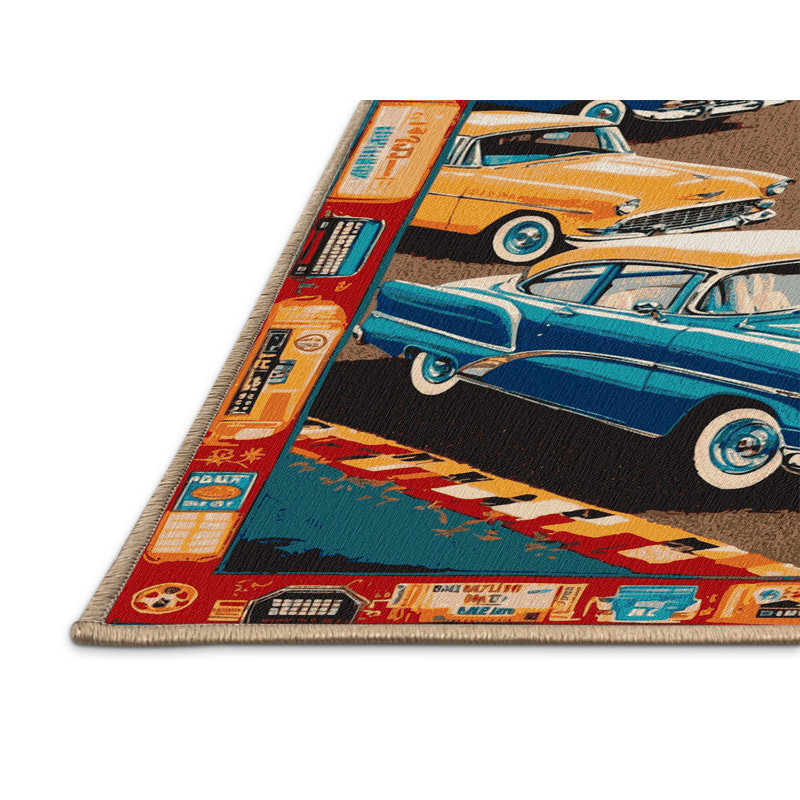 Machine Washable Transportation Brown Area Rug