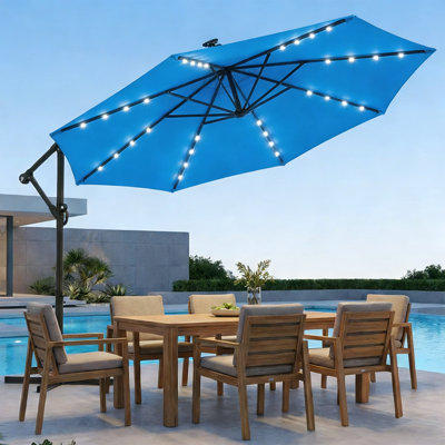 10 ft. Solar LED Patio Offset Umbrella Outdoor Cantilever Umbrella