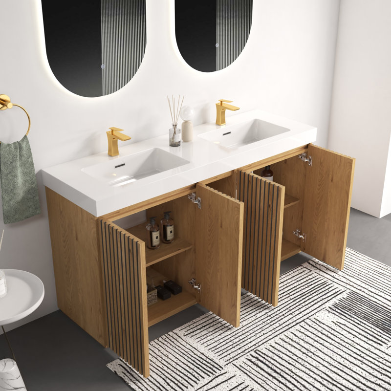 Meuble-lavabo 60F, Blanc, Chêne clair