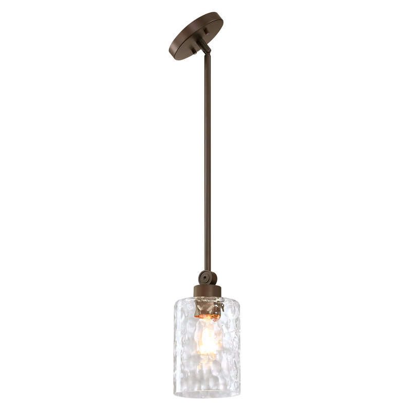 Luminaire suspendu en bronze antique à 1 lumière avec verre d'eau transparent, hauteur de suspension réglable, luminaire parfait pour les îlots de cuisine, les bars et les chambres à coucher | Abat-jour en verre de 5 po de diamètre
