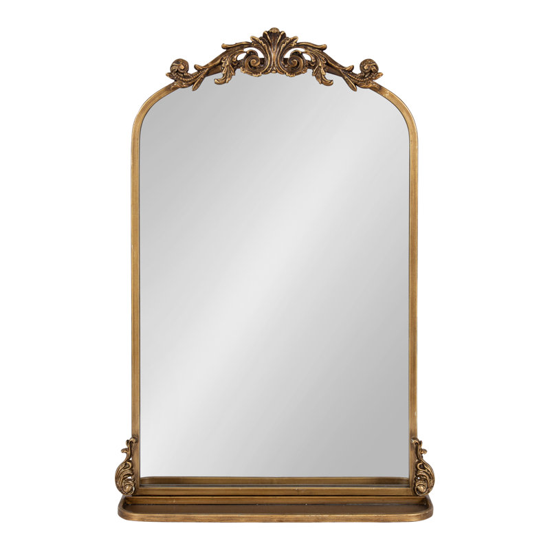 Stride Metal Arch Mirror with Shelves, Gold, 31.5" x 21"