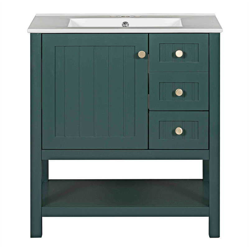 Meuble-lavabo moderne avec lavabo en céramique, Vert