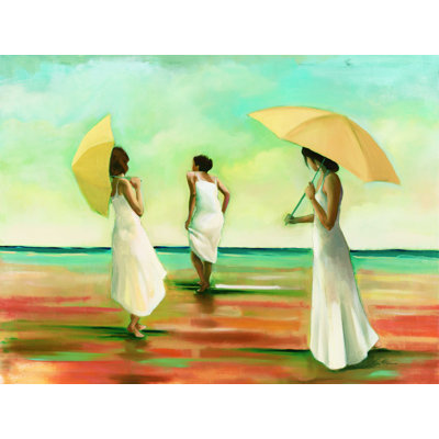 «Umbrella Mesdames on Beach», reproduction sur toile tendue