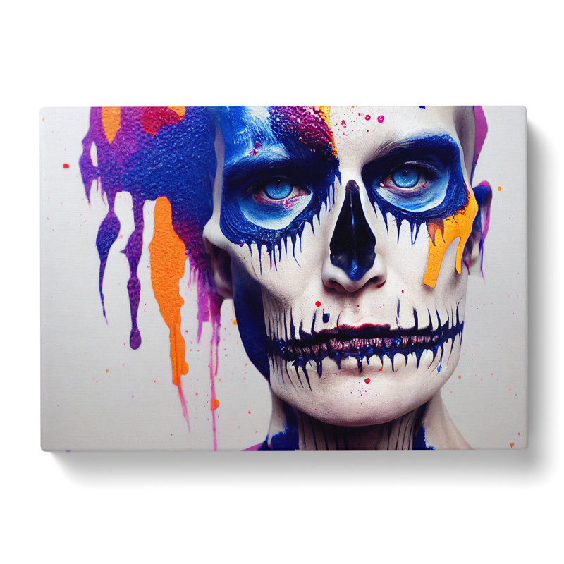 Painted Skull Of A Man - Wrapped Canvas, 35cm H x 50cm W x 3cm D