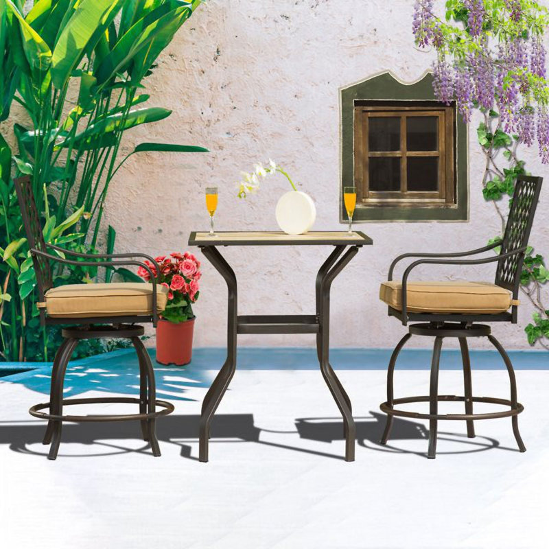 Ensemble de bar d'extérieur avec tabourets pivotants et table de dessus 3 pièces Outdoor Living