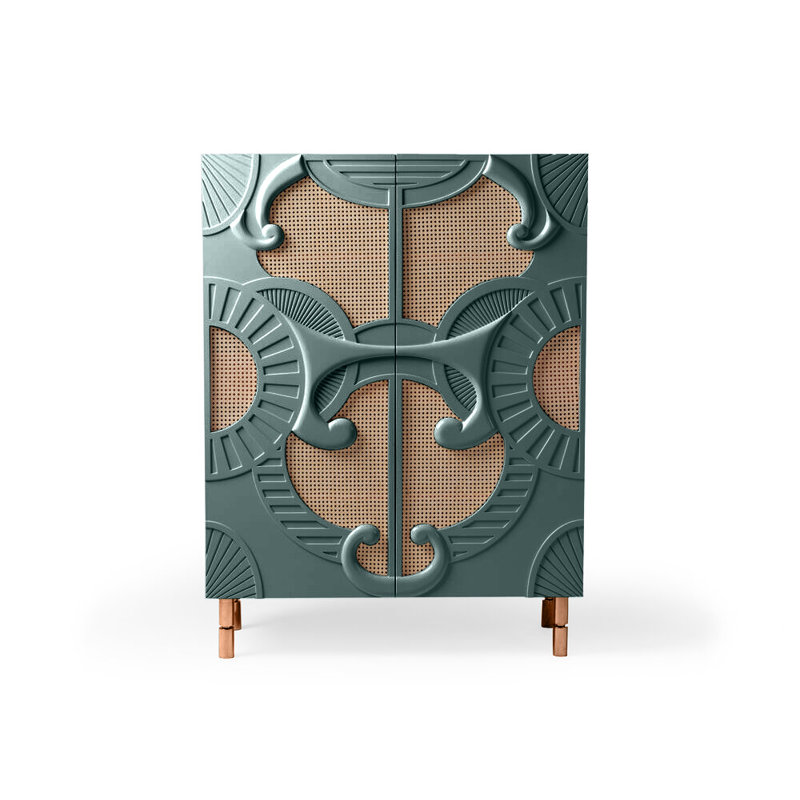 Traje De Luces 47'' Bar Cabinet, Olive/Polished Copper