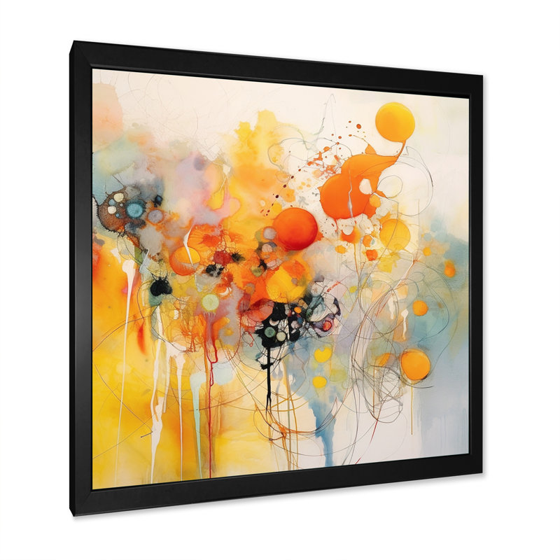 «Orange and Yellow Color Whirls III - Abstract Minimalisme, art mural sur toile, Cadre simple noir