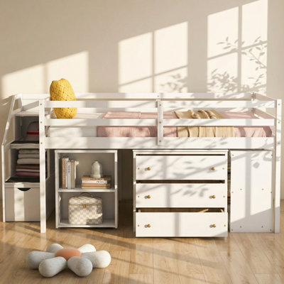 Lit mezzanine à 3 tiroirs avec bureau rétractable l 57,5 po x P 93,8 po x H 43,8 po Lucky Furniture