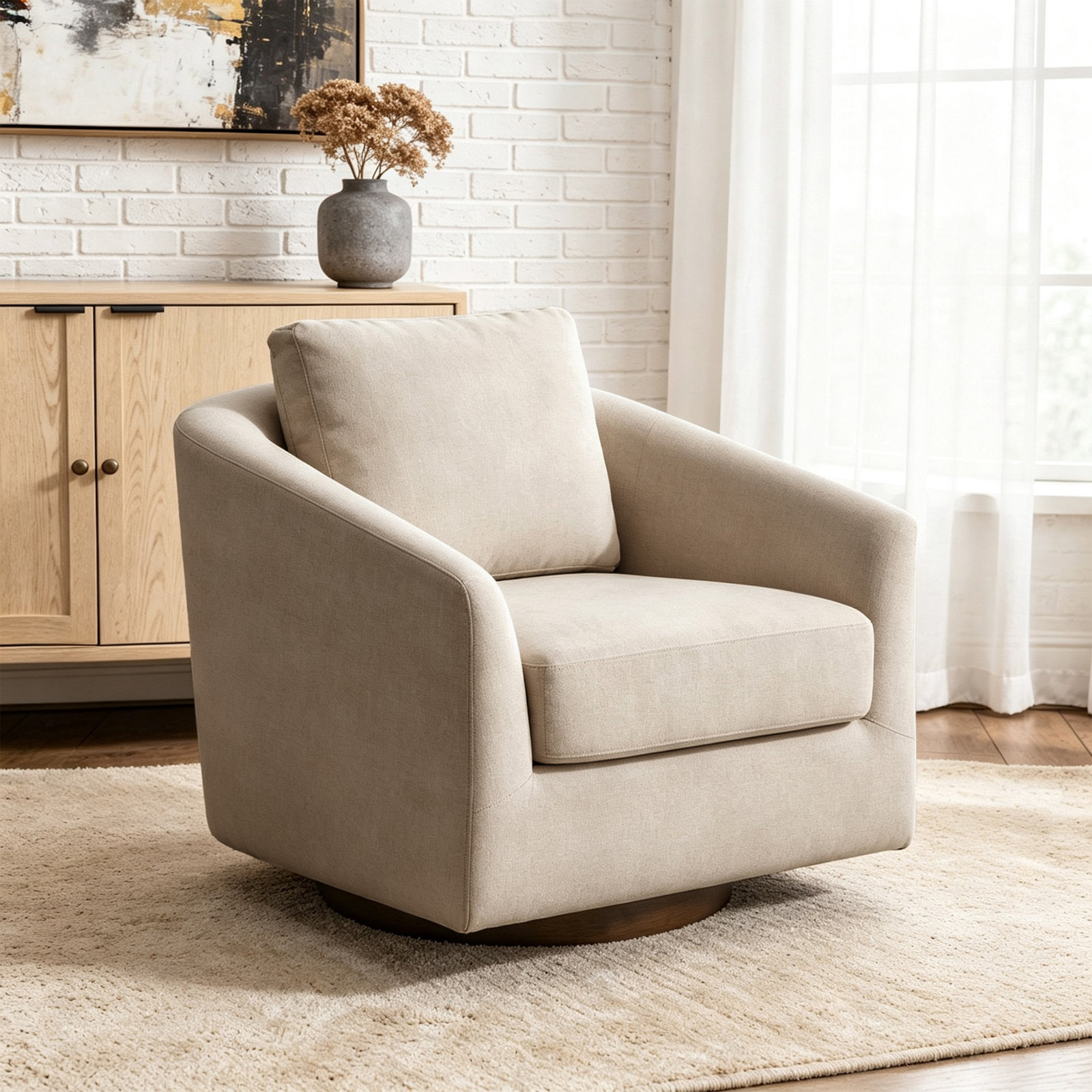 Upholstered Swivel Accent Chair, Sand