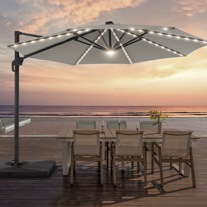  Parasol lumineux en porte-à-faux 11 'avec manivelle et contrepoids inclus, Gris