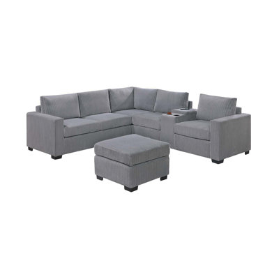 Ensemble de canapé-lit modulaire moderne et fonctionnel en velours côtelé gris clair avec repose-pieds et salon