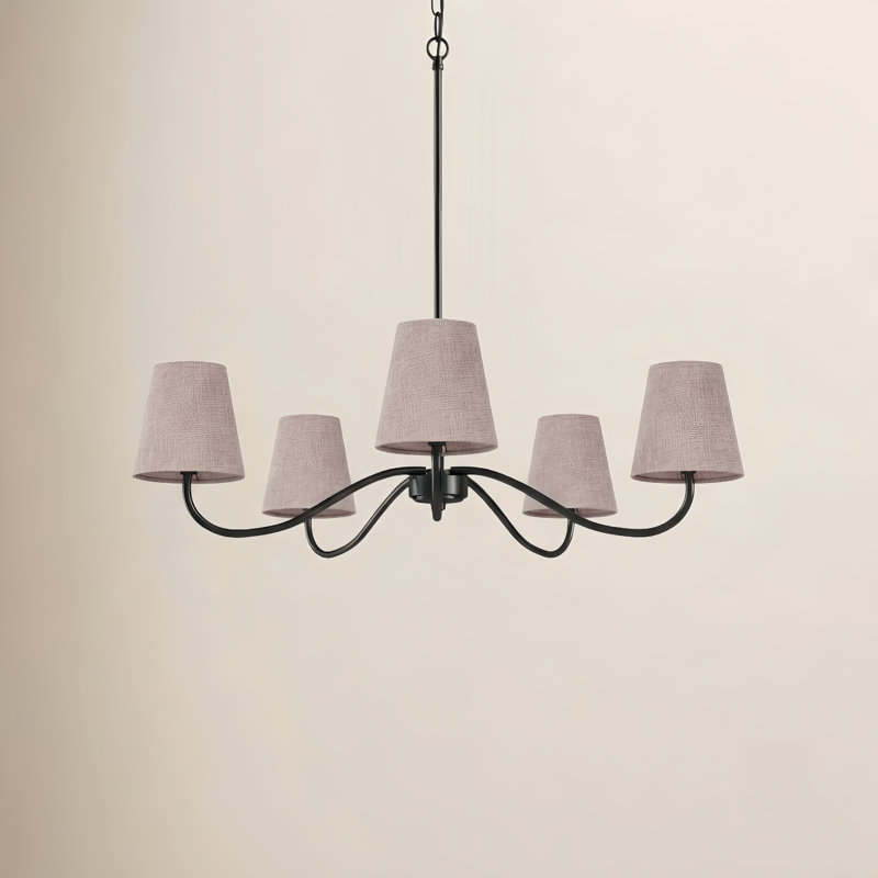 Wrought Iron 5-Light Chandelier, Pink, Noir mat