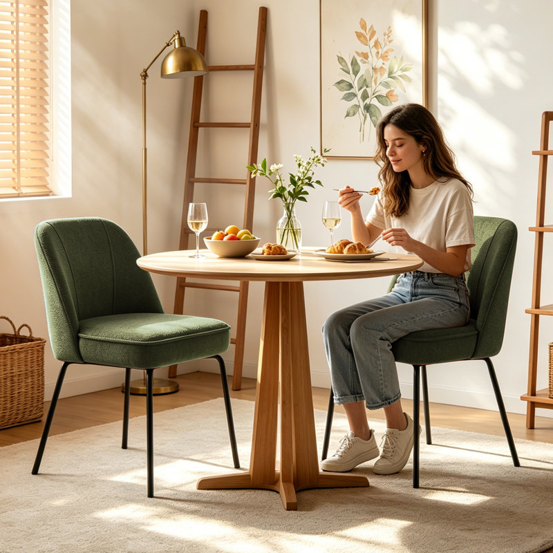 Modern Fabric Upholstered Dining Chair with Spring and Curved Back 12cm Cushion, Green